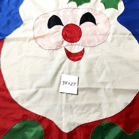 Vtg‎ 38"x27" Christmas Santa Clause Nylon Outdoor Flag Banner Holiday Decoration - Picture 3 of 4
